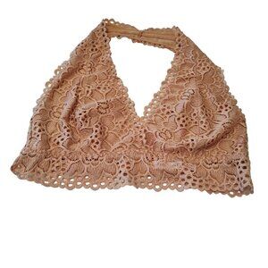 Zenana Outfitters Halter Lace Bra Bralette Beige Women Size XL Wireless